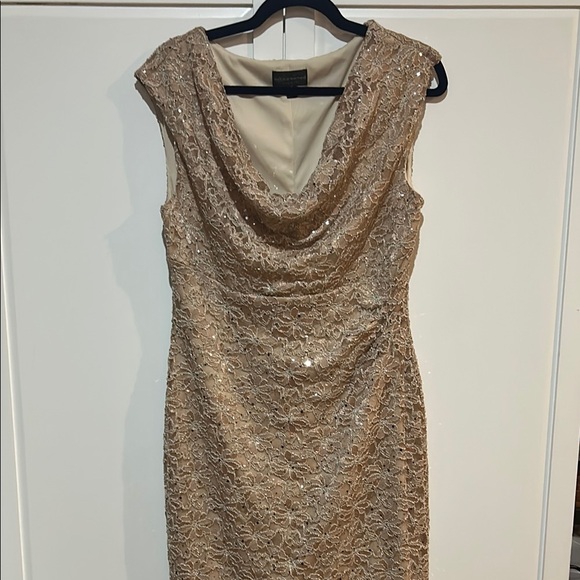 Connected apparel Beige Sequin Midi Dress - Picture 2 of 6